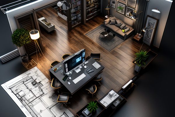 3d floor plan Interior of a modern office. Generative AI 3d floor plan Interior of a modern office. Generative AI